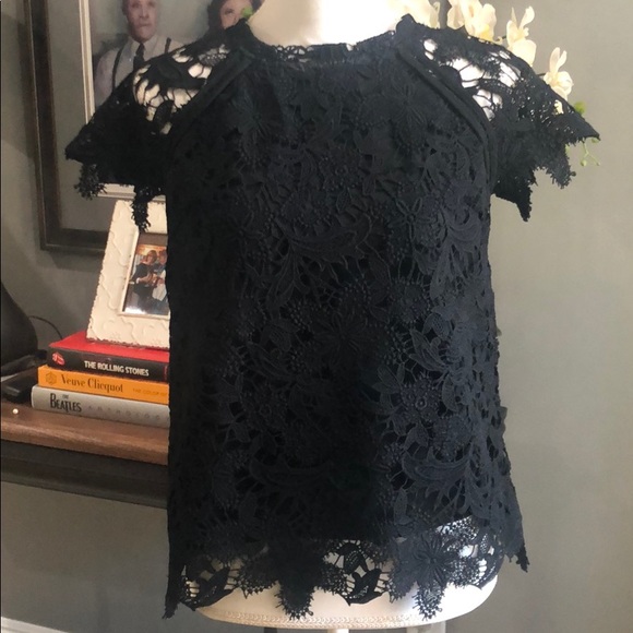 Free People Tops - Free People Black Lace Short Sleeve Blouse XS